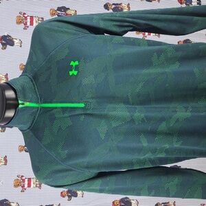 Under Armour loose heat gear 1/4 zip base layer green LG casual pullover shirt